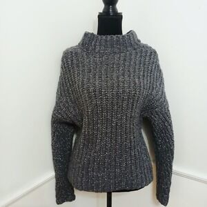 Express Womens Charcoal Grey Silver Wool Blend‎ Mock Neck Chunky Sweater M